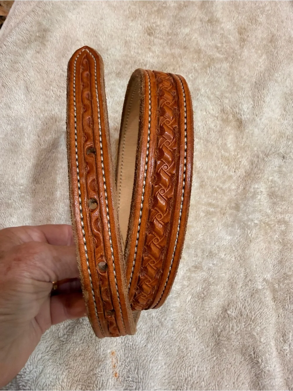 Berkeley’s Custom Leather brand Tan stamped Tooled Leather Belt - never used